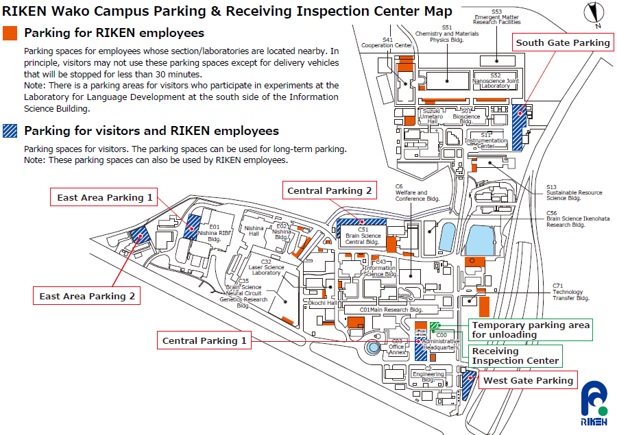 Image of RIKEN Wako Campus Parking & Receiving Inspection Center Map