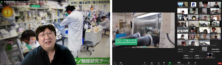 （左）山田 陽一 チームリーダーの写真、（右）動画による研究室の紹介の写真
