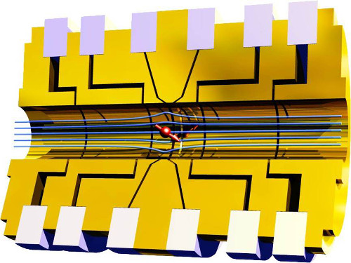 graphics showing a proton stuck in a Penning trap