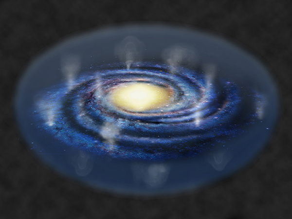 天の川銀河から高温プラズマが噴き出し、銀河全体を包み込んでいる様子の想像図の画像