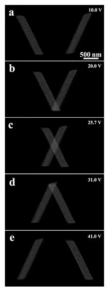 V字型二重スリットによる干渉実験の様子の図