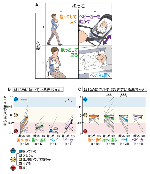 赤ちゃんに四つのタスクをそれぞれ30秒間行った結果の図