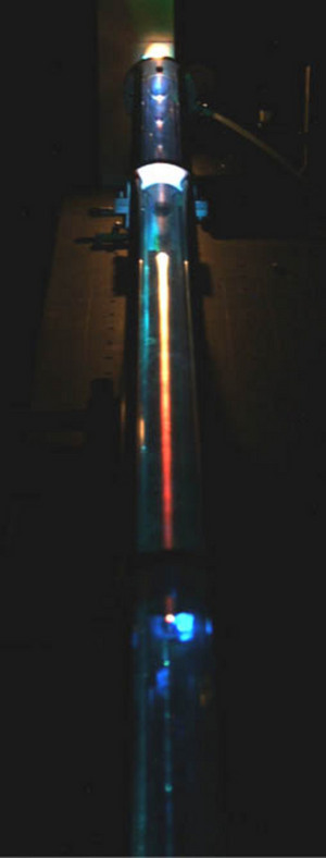 Image of laser beam traveling in an optical fiber