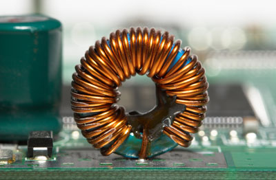 Image of an inductor on a circuit board