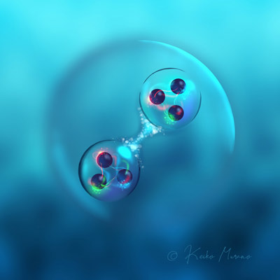image of a newly predicted six-quark state and two baryons.