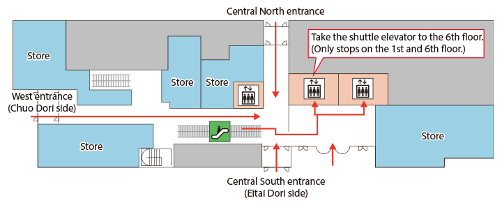 Direction from first floor to sixth floor