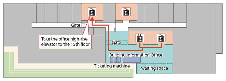 Direction from sixth floor to fifteenth floor