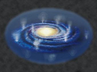 天の川銀河の円盤から超新星爆発で生成された高温プラズマが噴 き出し、銀河全体を包み込んでいる様子の想像図の画像