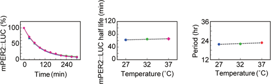 Graphs showing temperature-insensitivity
