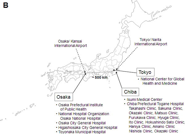 Map showing collaborating institutions