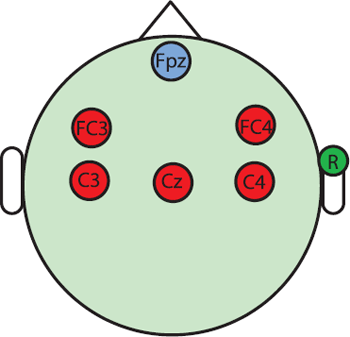 脳波計測のための電極配置（頭を上から見た図）の画像