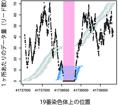 欠失を検出するためのデータの実例の図