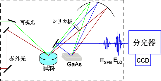 ヘテロダイン検出振動和周波発生分光装置の図