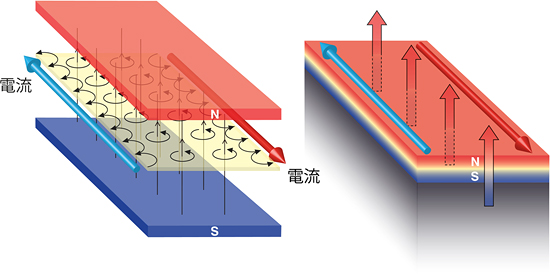 量子ホール効果(左)と量子異常ホール効果(右)の模式図の画像