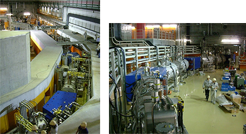 超伝導RIビーム分離生成装置「BigRIPS」（左：第1ステージ、右：第2ステージ）の写真