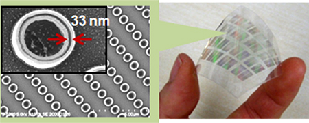 ポリマーフィルム上に作製した金二重ナノピラー配列の図