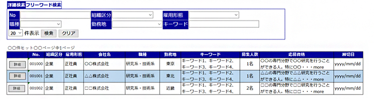 求人情報検索システム画面イメージ画像