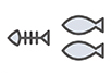 骨のサカナと2匹のサカナの図