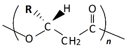 ポリヒドロキシアルカン酸（PHA）の化学構造の図