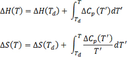 ΔCpの温度変化を考慮したΔH及びΔSの温度関数式