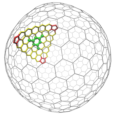 C720フラーレンの表面における炭素原子同士の結合の様子の図