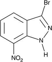 3B7N（3-Bromo-7-Nitroindazole）の構造式の図