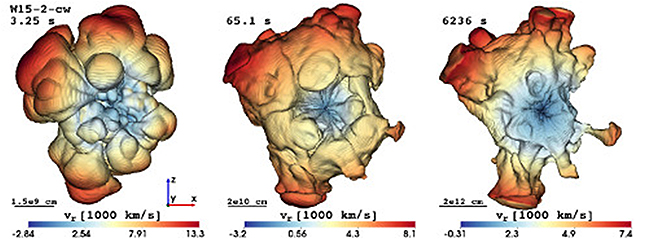 超新星爆発の三次元シミュレーションによるニッケル-56の空間分布の画像
