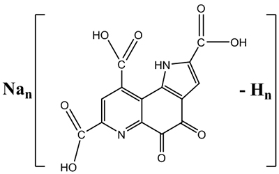 ピロロキノリンキノン（PQQ）の構造式とそのナトリウム塩の図