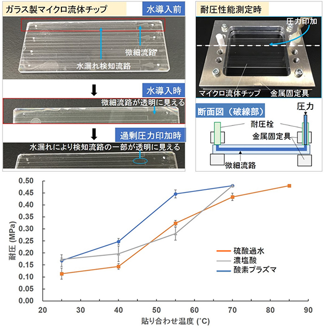 ガラス板の貼り合わせによって作製したマイクロ流体チップの図