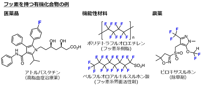 フッ素を持つ有機化合物の例の図