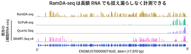 長鎖RNAにおけるRNA計測の比較の図