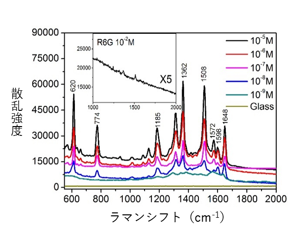 作製したマイクロ流体SERSセンサーの性能評価の図