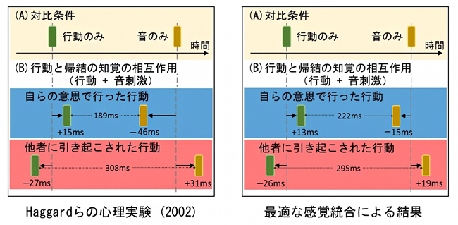 行動と帰結の時間知覚の図