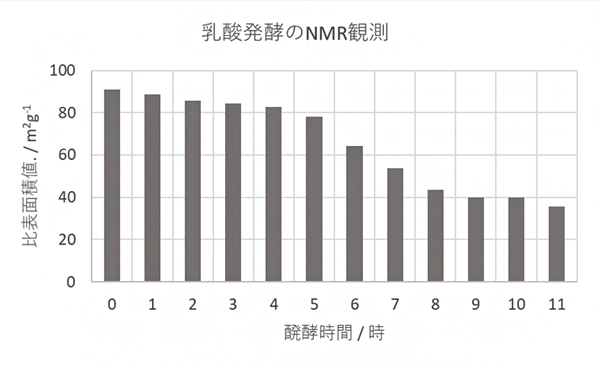 乳汁の乳酸発酵における比表面積変化を観測した結果の図