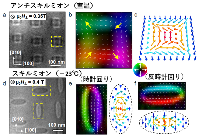 ホイスラー合金（Mn1.4Pt0.9Pd0.1Sn）の薄片に形成された磁気構造の図