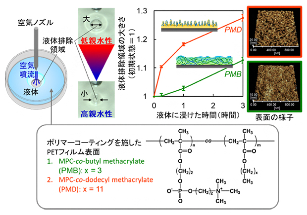 空気噴射液体排除法によるポリマーコーティングの水和挙動評価の図