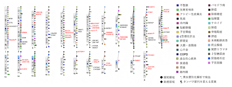 本研究で同定された疾患感受性遺伝子の一覧の図