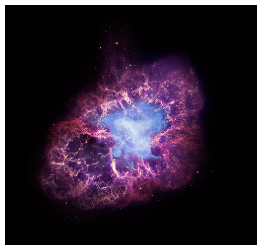 かに星雲とかにパルサーの多波長合成イメージ（提供：NASA）の図