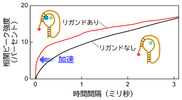 相関ピークの出現時間の変化の図