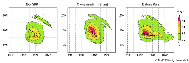 2015年8月1日1800 UTCを初期時刻とした18時間先までの最大風速の水平分布の図