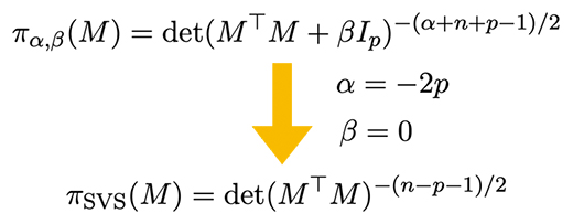 行列t分布（上）と特異値縮小型事前分布（下）の図