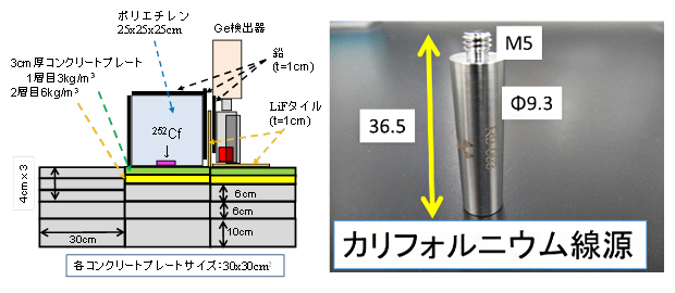 カリフォルニウム-252（252Cf）中性子線源を用いた塩分測定セットアップの図