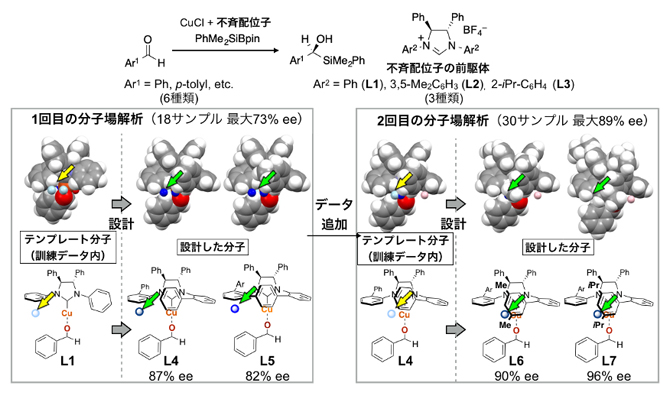 解析対象の反応と実際の分子設計の図