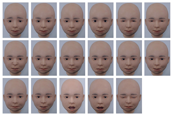アンドロイドNikolaの17個の個別表情筋の動きの図
