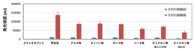 3回目ワクチン接種前後の抗体量の比較の図