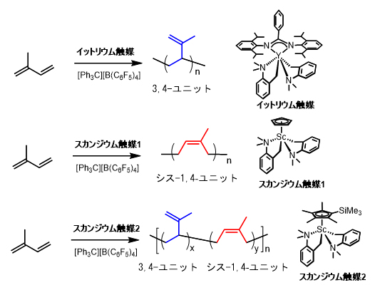 希土類金属触媒によるイソプレンの重合の図