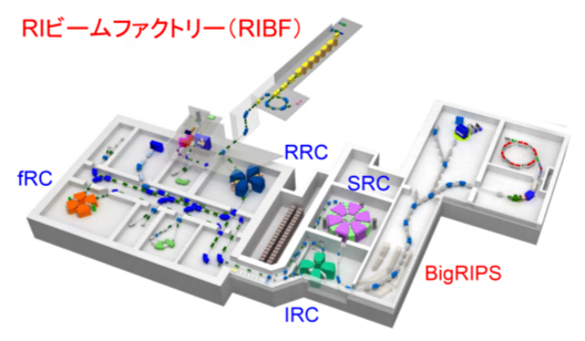 RIビームファクトリー（RIBF）の構造の図