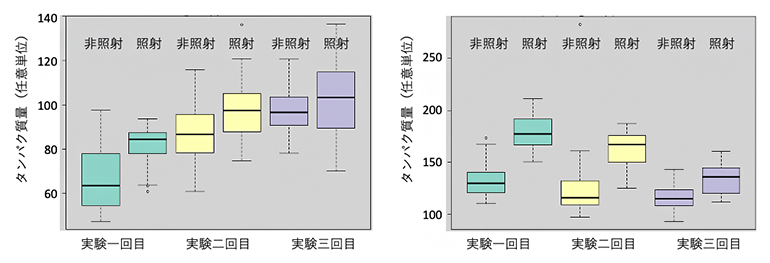 繰り返し実験による細胞内タンパク質量の変化の箱ひげ図の画像