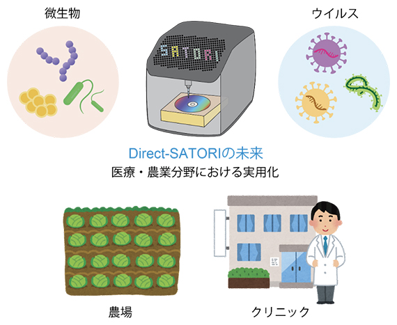Direct-SATORI法の将来展望:医療・農業分野における汎用的な遺伝子検査法の図