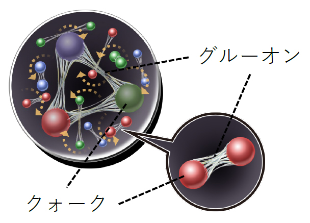 クォークとグルーオンにより構成される陽子の内部構造の概要図の画像
